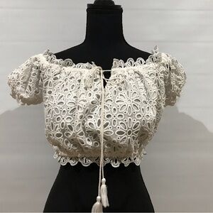 Forever 21 Cream  Off-Shoulder Crop Top